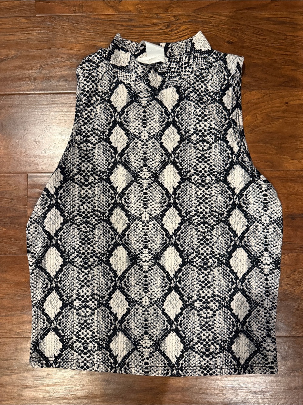 Caution To The Wind Black & White Snake Print Mock Neck Tank